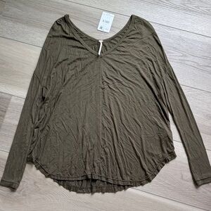 Free People Olive Long Sleeve Blouse
